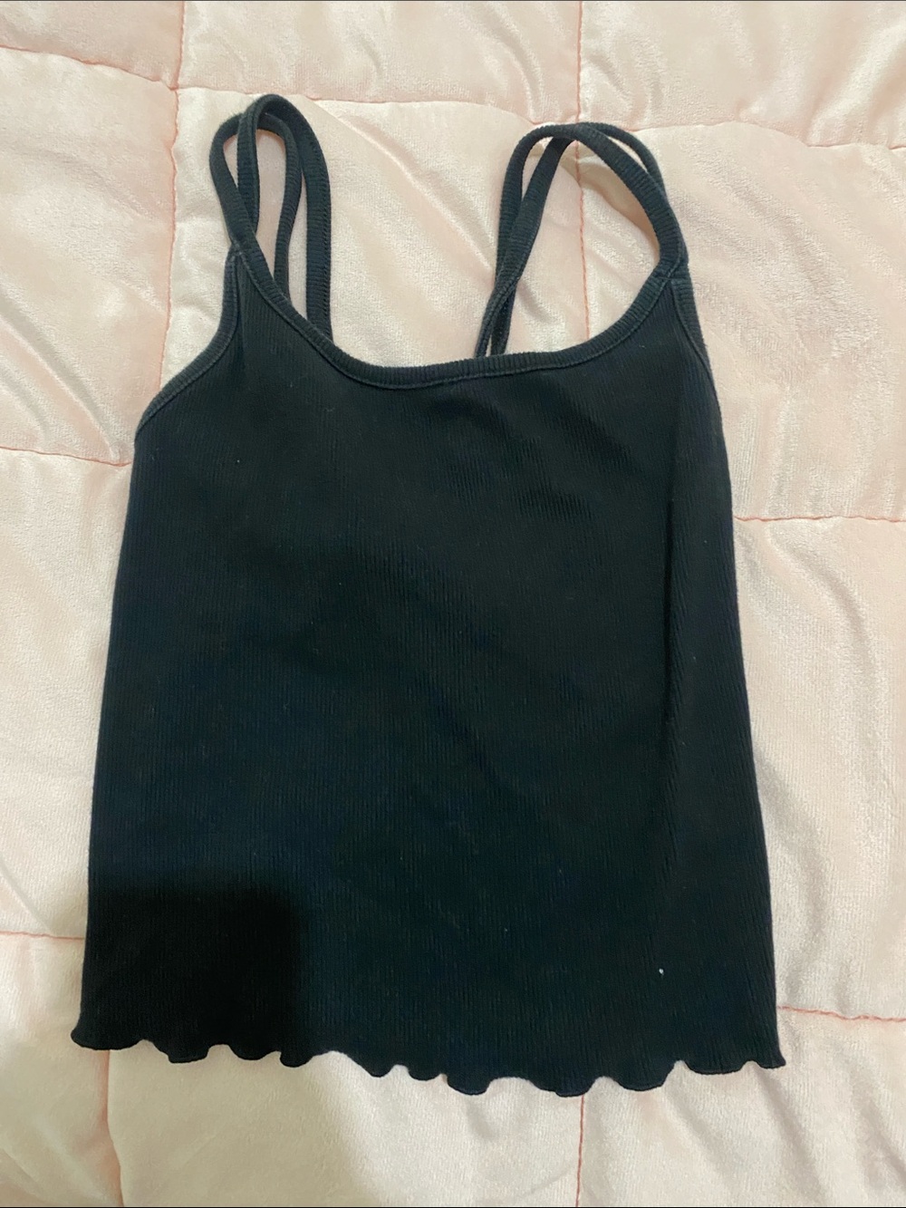 Girls Black Ribbed Double-Strap Tank Top - Kids